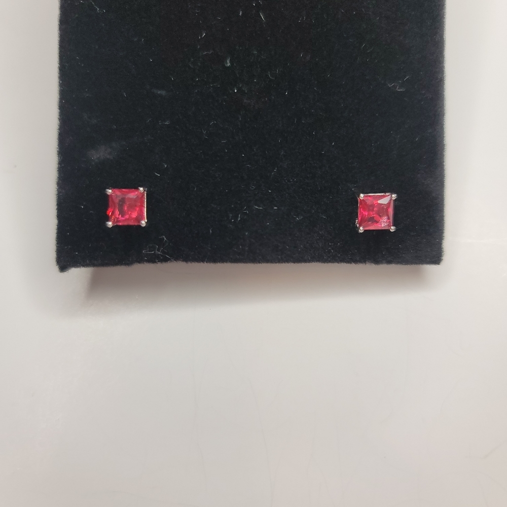 Rubellite Simulant/ Ruby Red Cubic Zirconia Stud Earrings